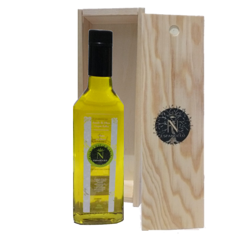 AOVE Diciembre – Caja de Madera de 1 Botella de Cristal de 0,5L