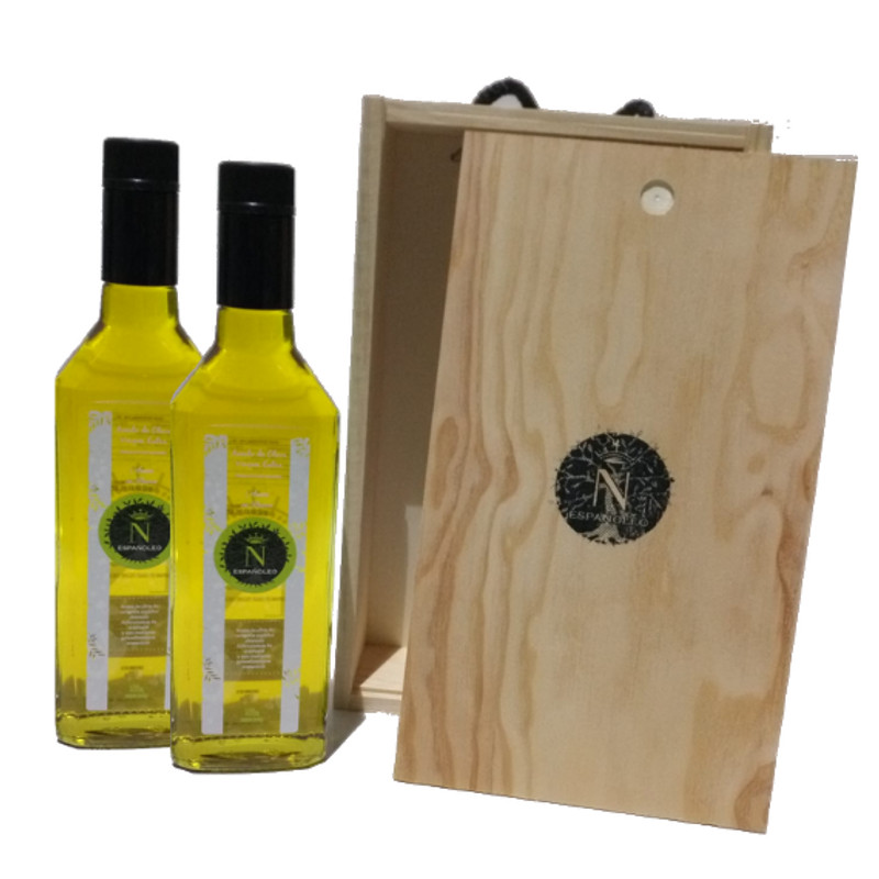 AOVE Diciembre – Caja de Madera de 2 Botellas de Cristal de 0,5L