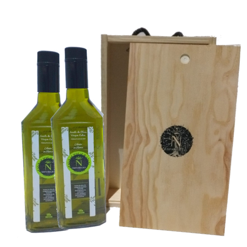 AOVE Octubre – Caja de madera de 2 Botellas de 0,5L de Cristal